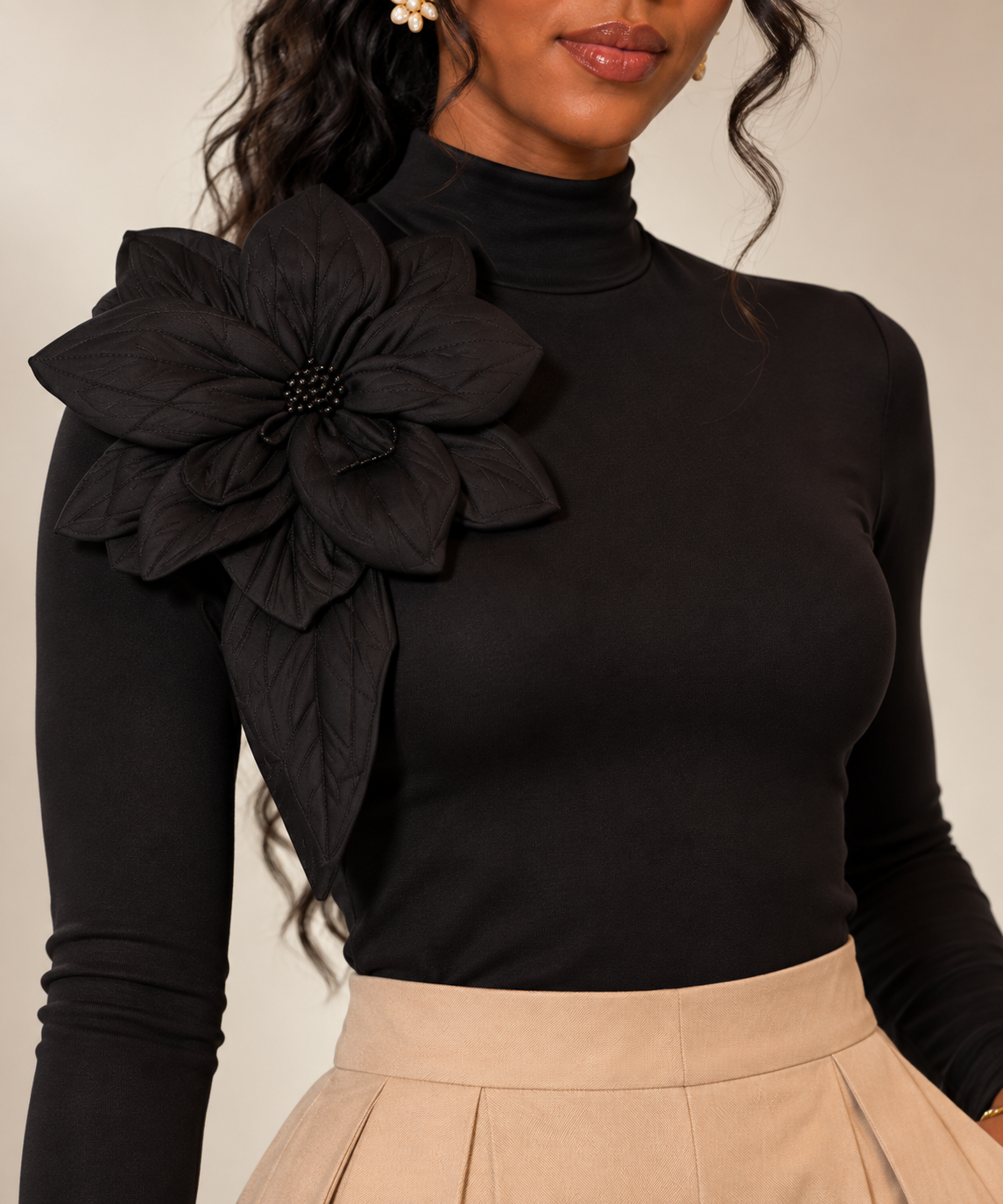 The Floral-Appliqué Mock-Neck Top