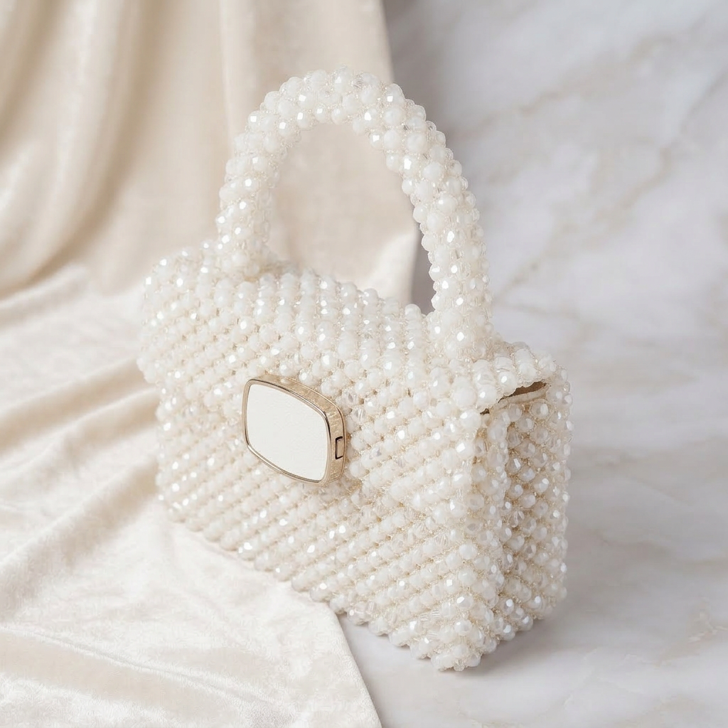 Pearl Grey Beaded Clutch