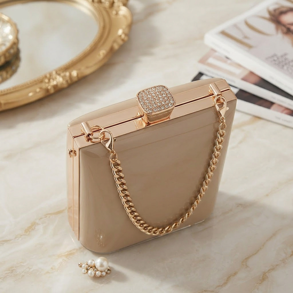 Beige Structured Clutch