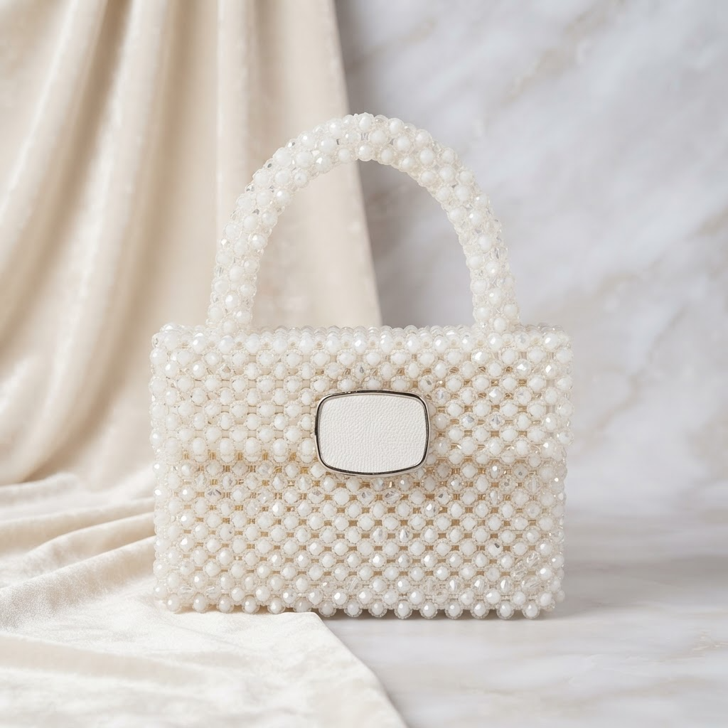 Pearl Grey Beaded Clutch